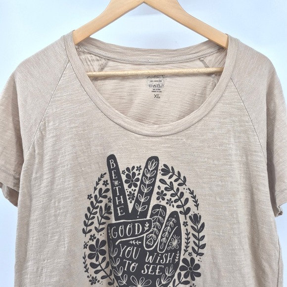 Natural Life Womens XL Beige Graphic Tee Peace Sign Be The Good Granola - Picture 3 of 10